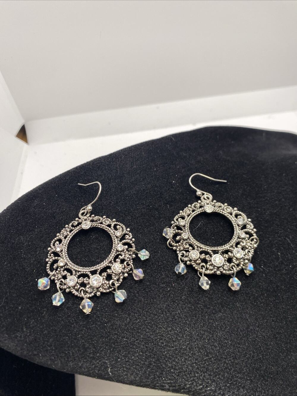Womens Silver Clear Gem Hoop Earrings